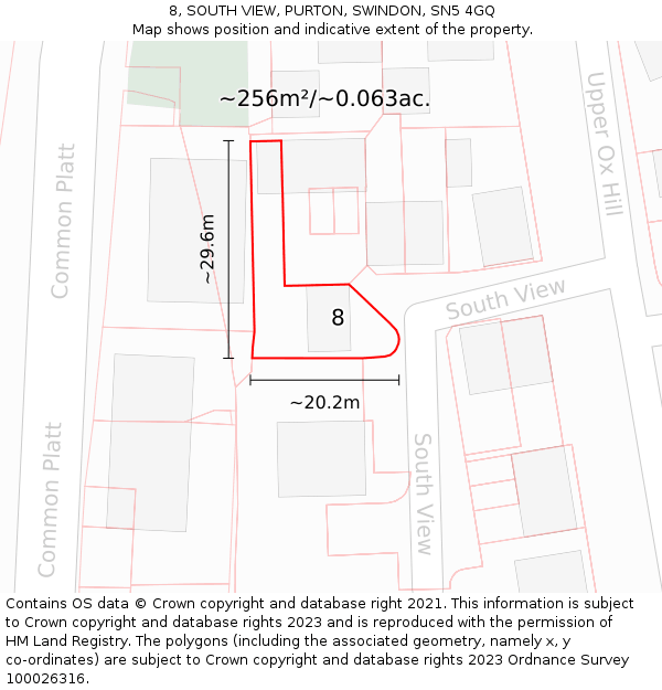 8, SOUTH VIEW, PURTON, SWINDON, SN5 4GQ: Plot and title map