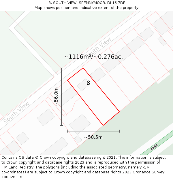 8, SOUTH VIEW, SPENNYMOOR, DL16 7DF: Plot and title map