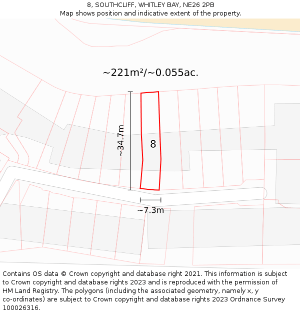 8, SOUTHCLIFF, WHITLEY BAY, NE26 2PB: Plot and title map