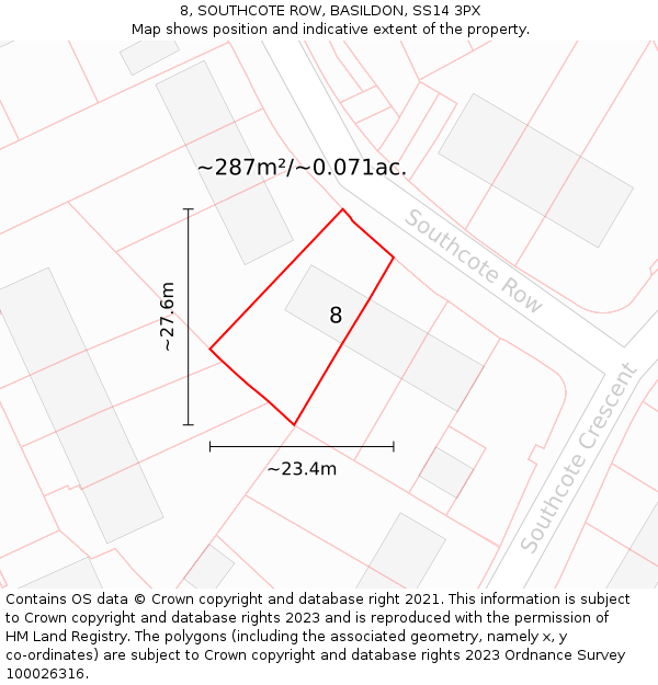8, SOUTHCOTE ROW, BASILDON, SS14 3PX: Plot and title map