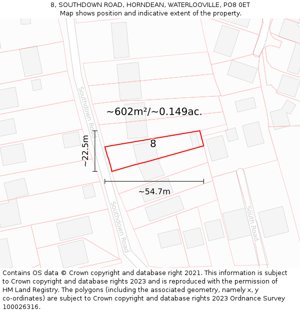 8, SOUTHDOWN ROAD, HORNDEAN, WATERLOOVILLE, PO8 0ET: Plot and title map