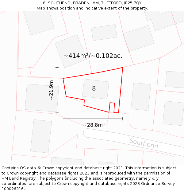 8, SOUTHEND, BRADENHAM, THETFORD, IP25 7QY: Plot and title map