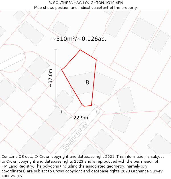 8, SOUTHERNHAY, LOUGHTON, IG10 4EN: Plot and title map
