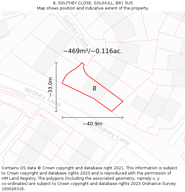 8, SOUTHEY CLOSE, SOLIHULL, B91 3US: Plot and title map