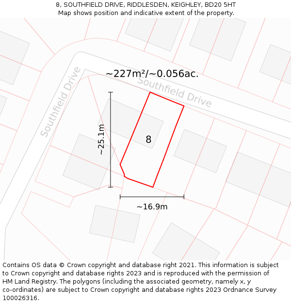 8, SOUTHFIELD DRIVE, RIDDLESDEN, KEIGHLEY, BD20 5HT: Plot and title map