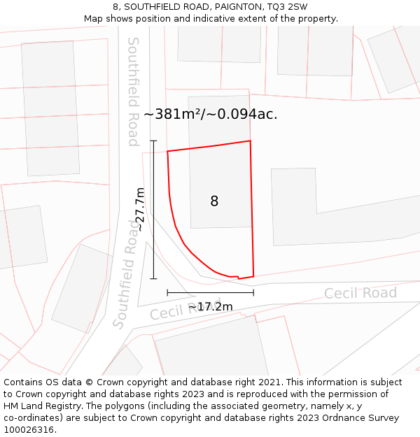 8, SOUTHFIELD ROAD, PAIGNTON, TQ3 2SW: Plot and title map