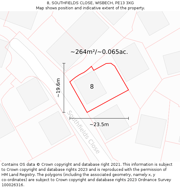 8, SOUTHFIELDS CLOSE, WISBECH, PE13 3XG: Plot and title map