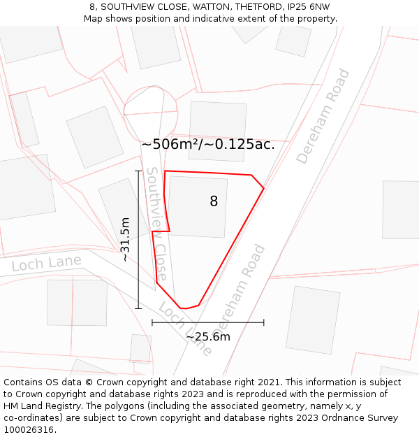 8, SOUTHVIEW CLOSE, WATTON, THETFORD, IP25 6NW: Plot and title map