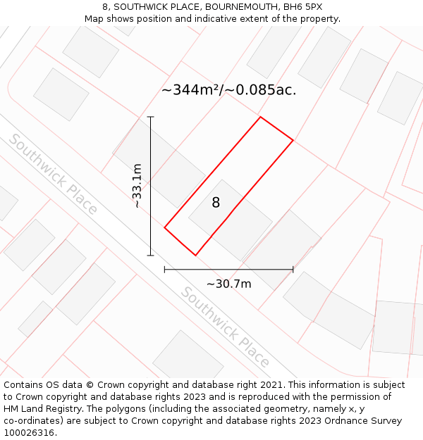 8, SOUTHWICK PLACE, BOURNEMOUTH, BH6 5PX: Plot and title map