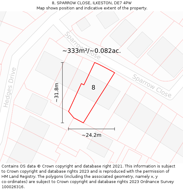 8, SPARROW CLOSE, ILKESTON, DE7 4PW: Plot and title map