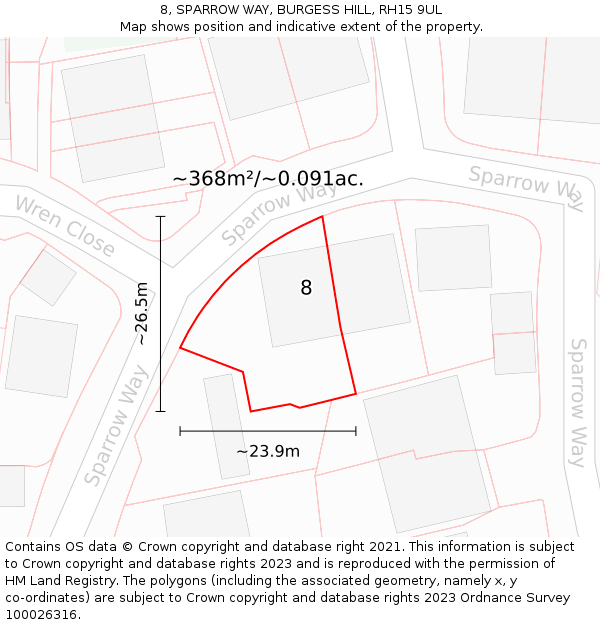 8, SPARROW WAY, BURGESS HILL, RH15 9UL: Plot and title map