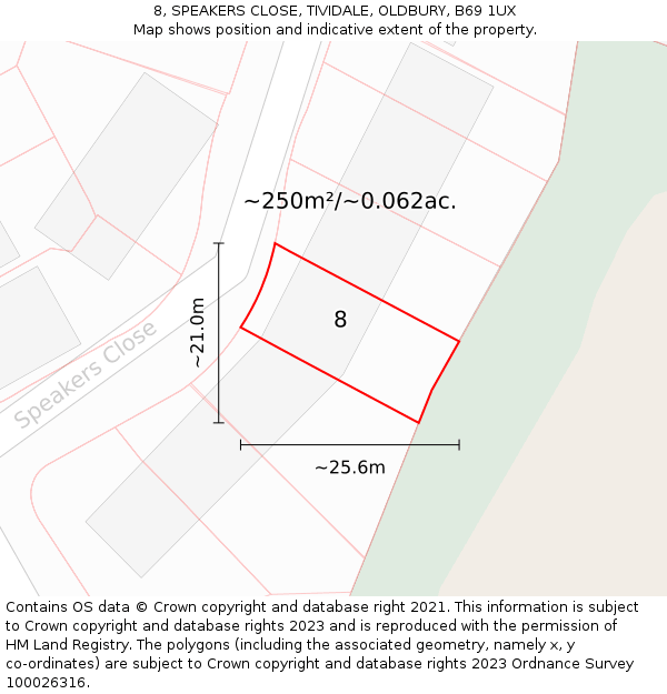 8, SPEAKERS CLOSE, TIVIDALE, OLDBURY, B69 1UX: Plot and title map
