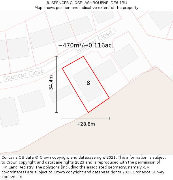 8, SPENCER CLOSE, ASHBOURNE, DE6 1BU: Plot and title map