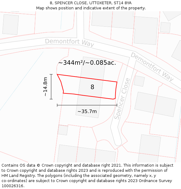 8, SPENCER CLOSE, UTTOXETER, ST14 8YA: Plot and title map