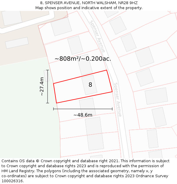 8, SPENSER AVENUE, NORTH WALSHAM, NR28 9HZ: Plot and title map