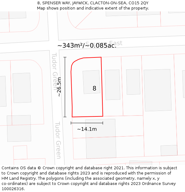 8, SPENSER WAY, JAYWICK, CLACTON-ON-SEA, CO15 2QY: Plot and title map