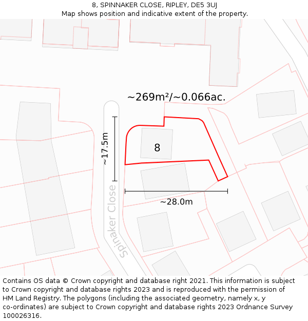 8, SPINNAKER CLOSE, RIPLEY, DE5 3UJ: Plot and title map