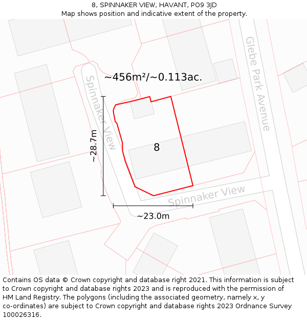 8, SPINNAKER VIEW, HAVANT, PO9 3JD: Plot and title map