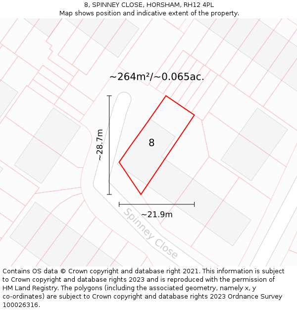8, SPINNEY CLOSE, HORSHAM, RH12 4PL: Plot and title map