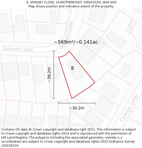 8, SPINNEY CLOSE, HURSTPIERPOINT, HASSOCKS, BN6 9AS: Plot and title map