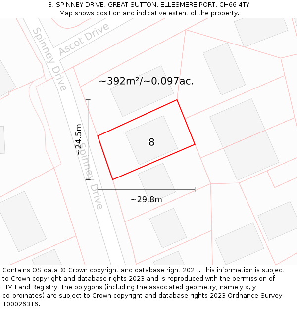 8, SPINNEY DRIVE, GREAT SUTTON, ELLESMERE PORT, CH66 4TY: Plot and title map