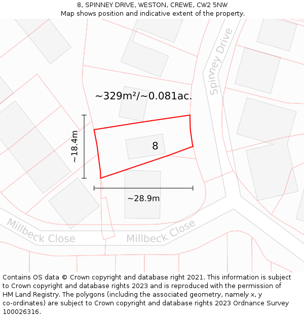 8, SPINNEY DRIVE, WESTON, CREWE, CW2 5NW: Plot and title map