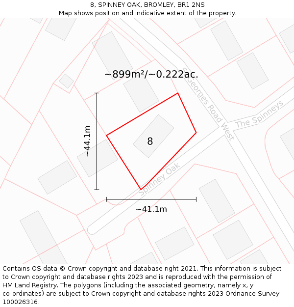 8, SPINNEY OAK, BROMLEY, BR1 2NS: Plot and title map