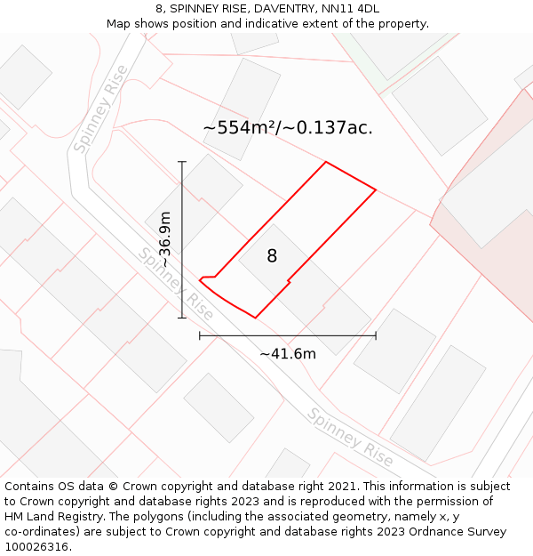 8, SPINNEY RISE, DAVENTRY, NN11 4DL: Plot and title map