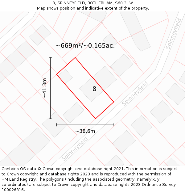 8, SPINNEYFIELD, ROTHERHAM, S60 3HW: Plot and title map