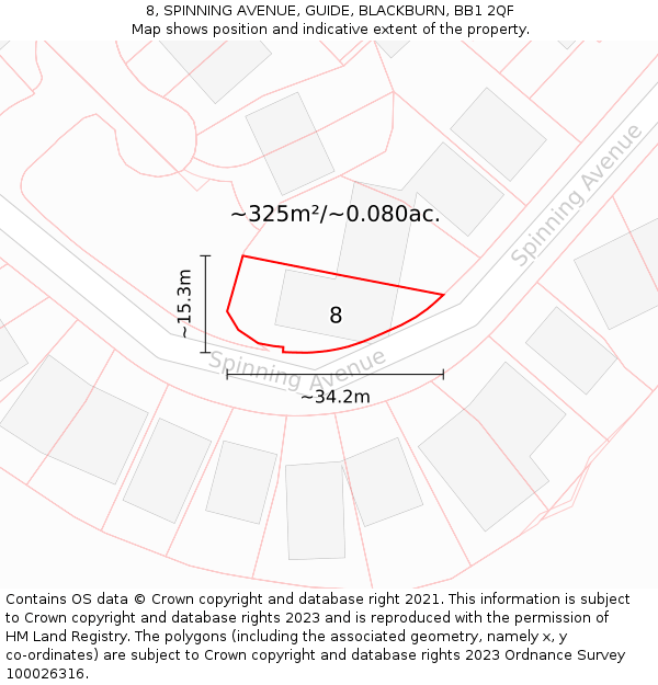 8, SPINNING AVENUE, GUIDE, BLACKBURN, BB1 2QF: Plot and title map