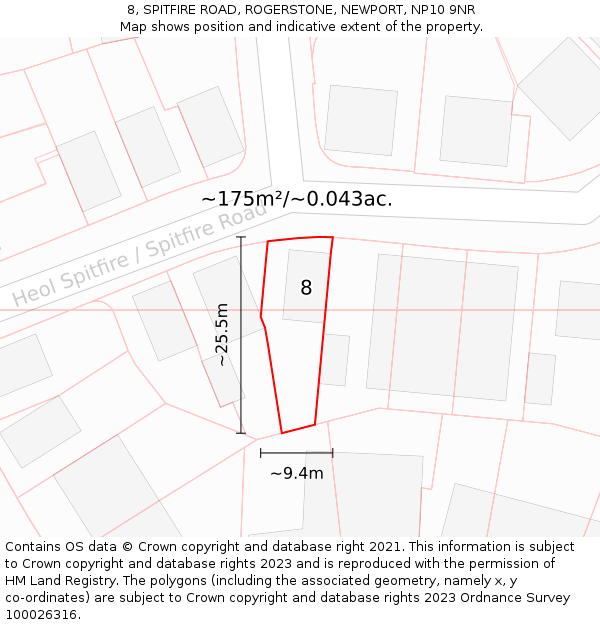 8, SPITFIRE ROAD, ROGERSTONE, NEWPORT, NP10 9NR: Plot and title map