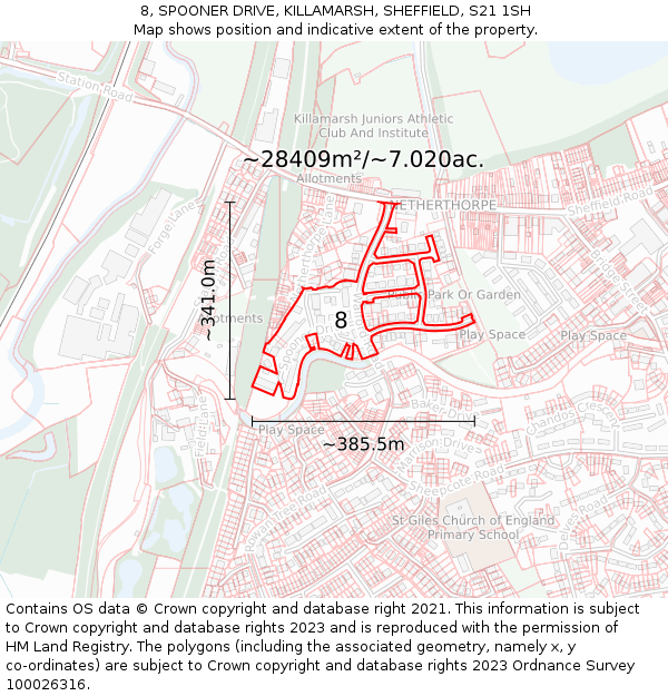 8, SPOONER DRIVE, KILLAMARSH, SHEFFIELD, S21 1SH: Plot and title map