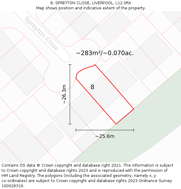 8, SPREYTON CLOSE, LIVERPOOL, L12 0RX: Plot and title map