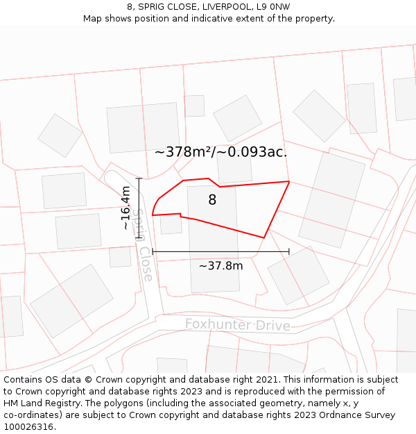 8, SPRIG CLOSE, LIVERPOOL, L9 0NW: Plot and title map