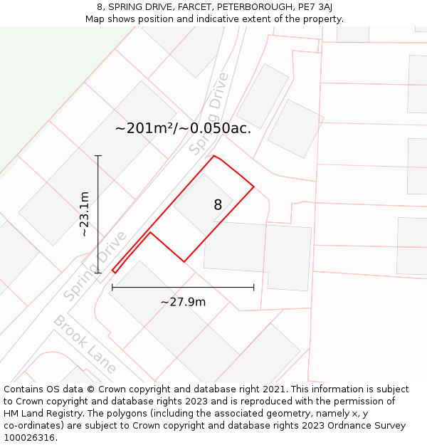 8, SPRING DRIVE, FARCET, PETERBOROUGH, PE7 3AJ: Plot and title map