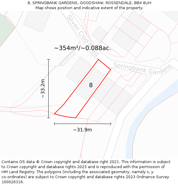 8, SPRINGBANK GARDENS, GOODSHAW, ROSSENDALE, BB4 8UH: Plot and title map