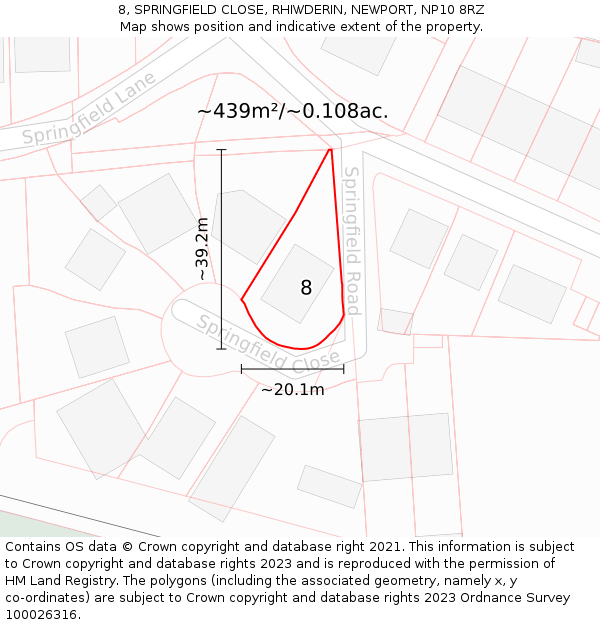 8, SPRINGFIELD CLOSE, RHIWDERIN, NEWPORT, NP10 8RZ: Plot and title map