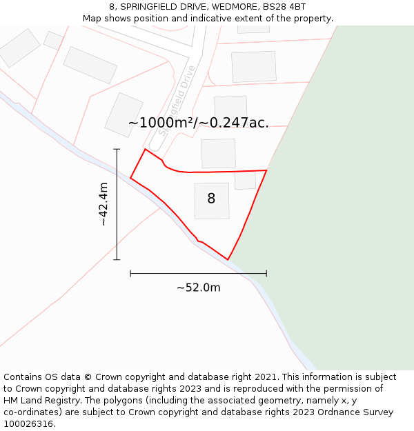8, SPRINGFIELD DRIVE, WEDMORE, BS28 4BT: Plot and title map