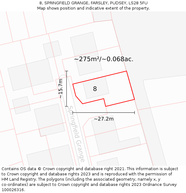 8, SPRINGFIELD GRANGE, FARSLEY, PUDSEY, LS28 5FU: Plot and title map