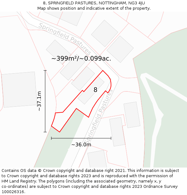 8, SPRINGFIELD PASTURES, NOTTINGHAM, NG3 4JU: Plot and title map