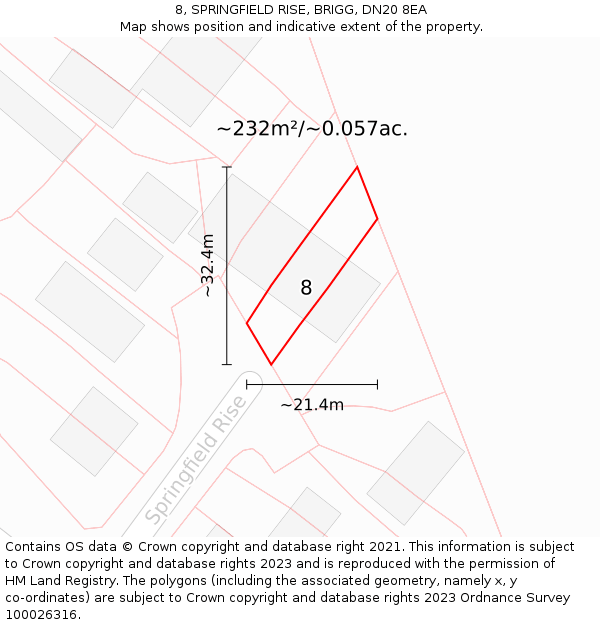 8, SPRINGFIELD RISE, BRIGG, DN20 8EA: Plot and title map