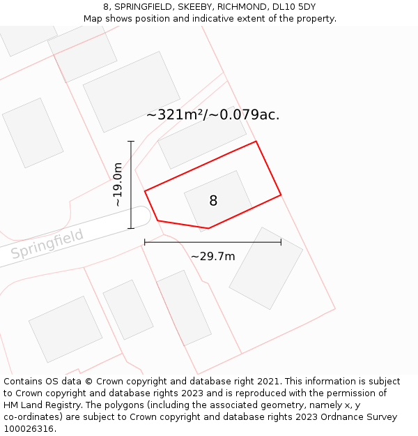 8, SPRINGFIELD, SKEEBY, RICHMOND, DL10 5DY: Plot and title map