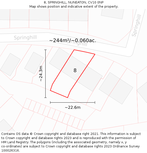 8, SPRINGHILL, NUNEATON, CV10 0NP: Plot and title map