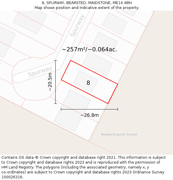 8, SPURWAY, BEARSTED, MAIDSTONE, ME14 4BN: Plot and title map