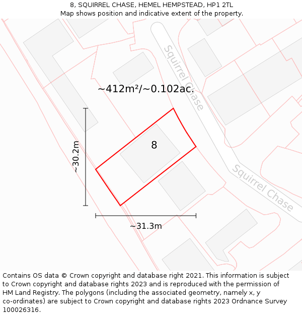 8, SQUIRREL CHASE, HEMEL HEMPSTEAD, HP1 2TL: Plot and title map