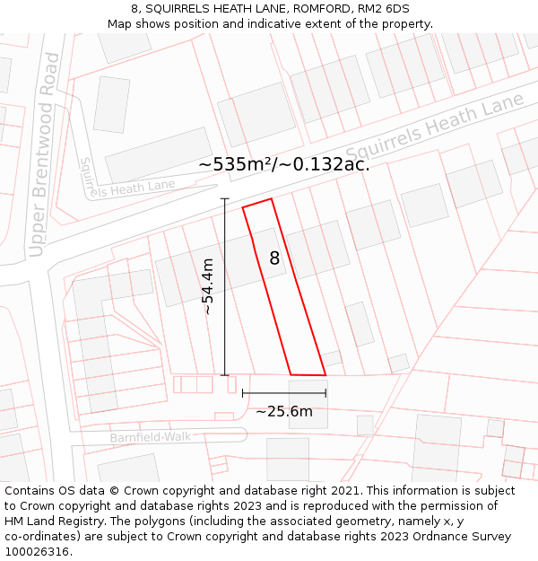 8, SQUIRRELS HEATH LANE, ROMFORD, RM2 6DS: Plot and title map