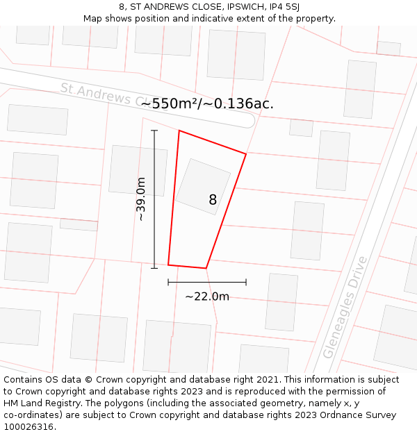 8, ST ANDREWS CLOSE, IPSWICH, IP4 5SJ: Plot and title map