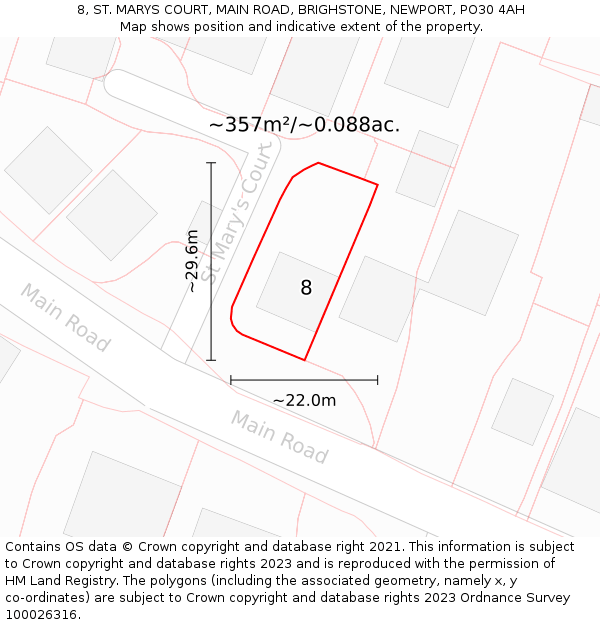 8, ST. MARYS COURT, MAIN ROAD, BRIGHSTONE, NEWPORT, PO30 4AH: Plot and title map