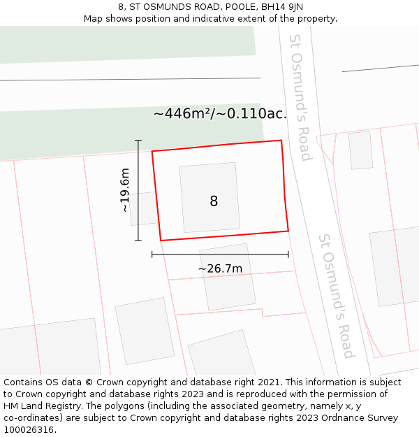 8, ST OSMUNDS ROAD, POOLE, BH14 9JN: Plot and title map
