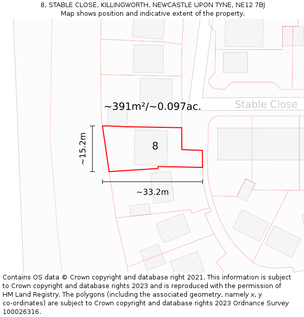 8, STABLE CLOSE, KILLINGWORTH, NEWCASTLE UPON TYNE, NE12 7BJ: Plot and title map